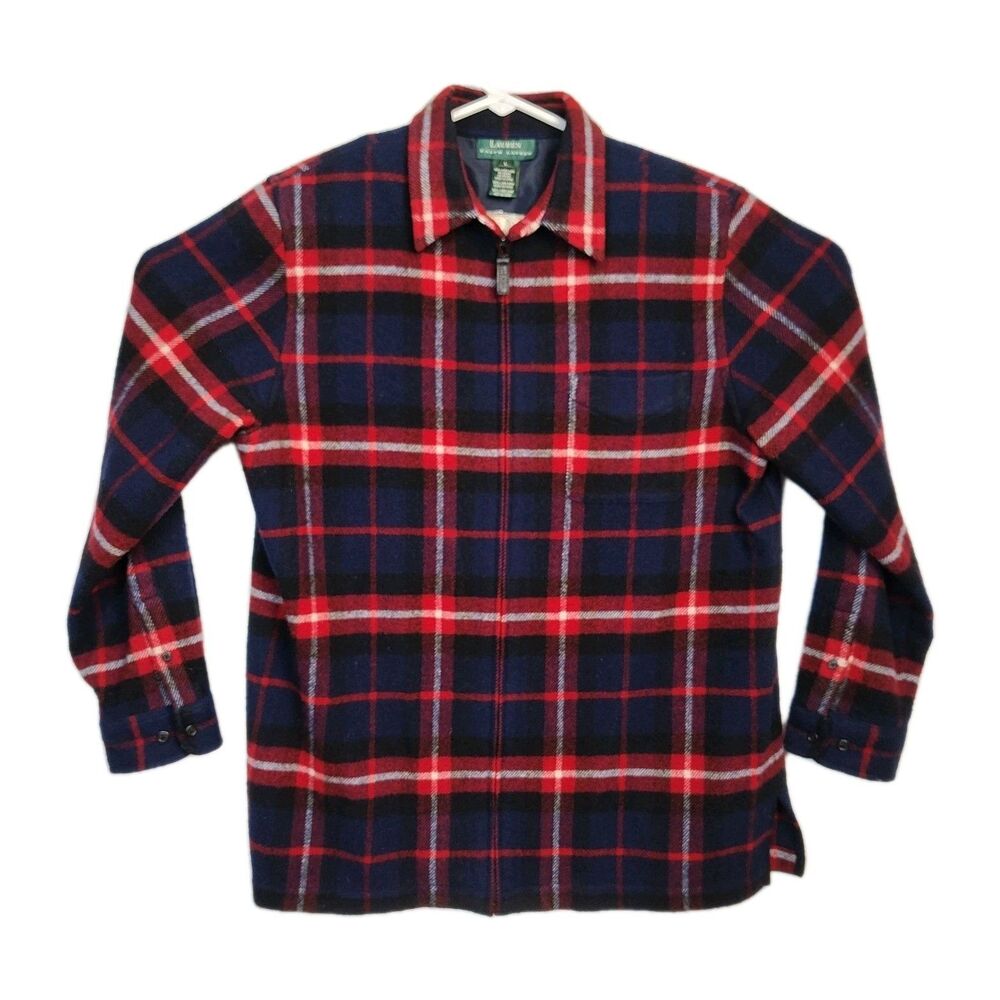 Vintage Lauren Ralph Lauren Plaid Shacket Women L‎ Flannel Full Zip 100% Wool